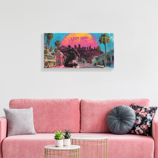 Angesagter Sonnenaufgang: Innenstadt LA Vibes Leinwanddruck (Insitu (Wohnzimmer))