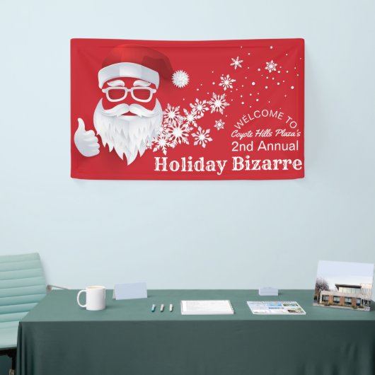 Angesagter Weihnachtsmann Papercut am Roten Weihna Banner (Messeveranstaltung)