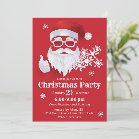 Angesagter Weihnachtsmann Papercut am Roten Weihna Einladung (Stehend Vorderseite)