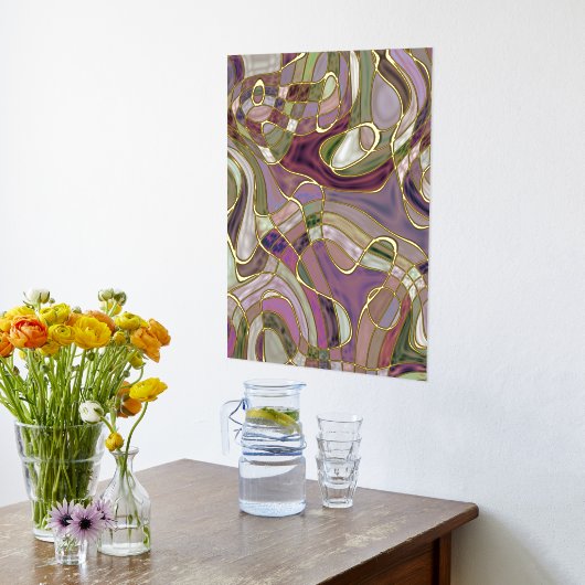 Angesagtes Abstraktes Wavy Lines Gold Mosaik Art M Foliendrucke (Ablage(Küche))