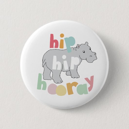 Angesagtes Angesagtes Hooray Gray Hippo Zeichnend Button (Vorderseite)