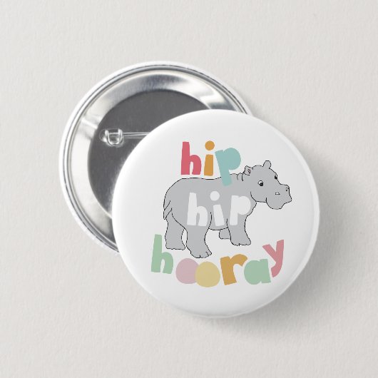 Angesagtes Angesagtes Hooray Gray Hippo Zeichnend Button (Vorne & Hinten)