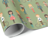 Angesagtes Cartoon-Leute-Illustrations-Muster Geschenkpapier (Rolleneckpunkt)