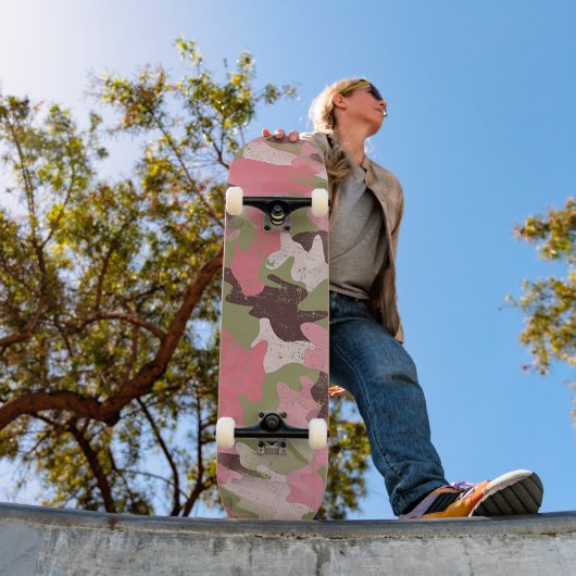 Angesagtes Fun Militär Green Pink Camouflage Art M Skateboard (Außenbereich 1)