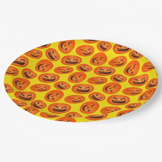 Angesagtes Kürbis-Halloween-Party liefert Gelb Pappteller (Schrägansicht)