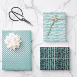 Angesagtes Meerglas Aquamarin Grün Abstrakt Zigzag Geschenkpapier Set