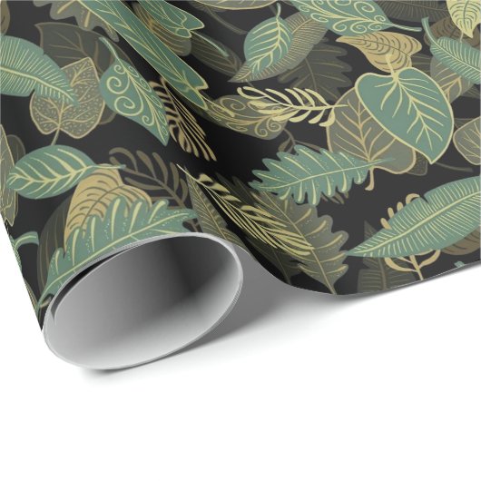 Angesagtes Ochre Brown Green Forest Tree Muster Geschenkpapier (Rolleneckpunkt)