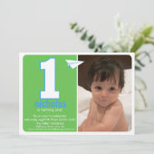 Angesagtes Papierflugzeug Einjähriges Foto Einladu Einladung (Stehend Vorderseite)