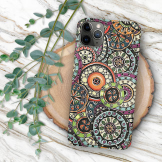 Angesagtes Retro Chic Funky Floral Circles Art Pat iPhone 15 Pro Max Hülle