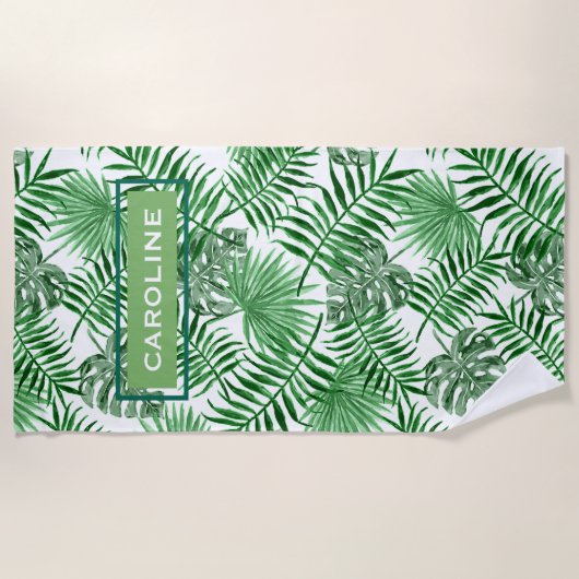 Angesagtes Retro-Muster mit tropischen grünen Palm Strandtuch (Vorderseite)
