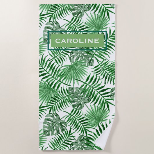 Angesagtes Retro-Muster mit tropischen grünen Palm Strandtuch (Vorderseite)