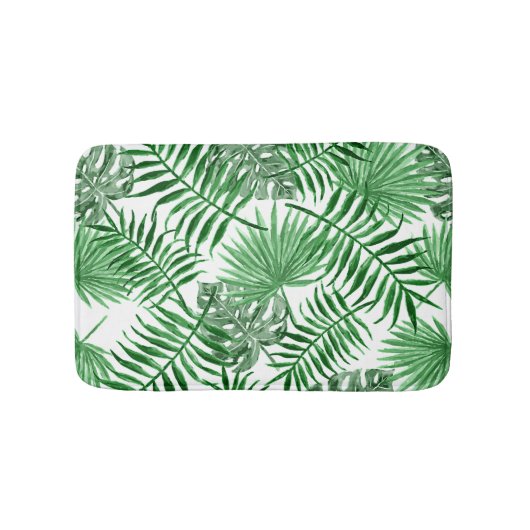 Angesagtes Retro Tropical Green Palm Blattmuster Badematte (Vorderseite)