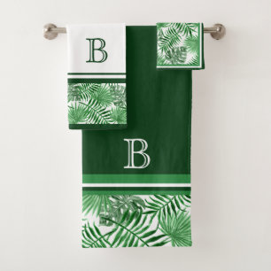Angesagtes Retro Tropical Green Palm Leaftern Must Badhandtuch Set