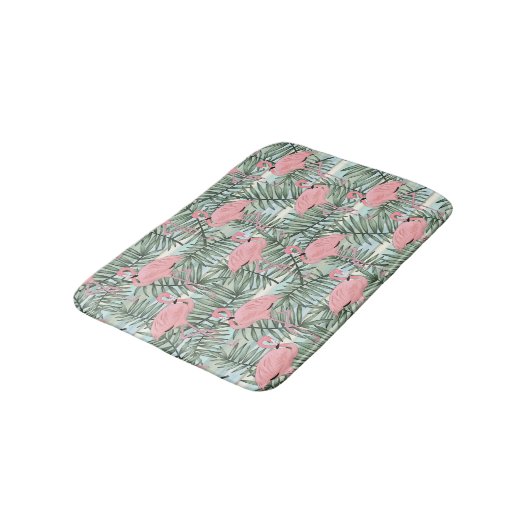 Angesagtes rosa Flamingoes Palm Leafs Art Pattern Badematte (Schrägansicht)