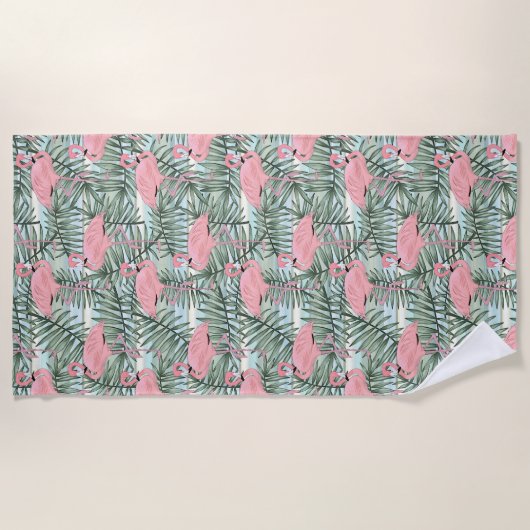 Angesagtes rosa Flamingoes Palm Leafs Art Pattern Strandtuch (Vorderseite)