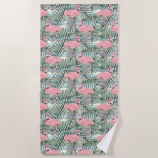 Angesagtes rosa Flamingoes Palm Leafs Art Pattern Strandtuch (Vorderseite)