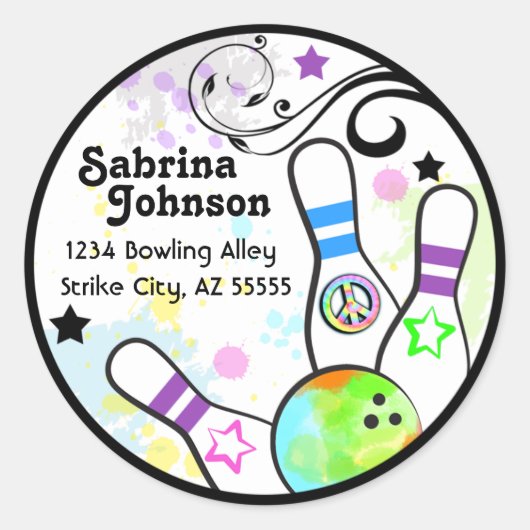 Angesagtes und farbiges Bowling-Adressetikett Runder Aufkleber (Vorderseite)