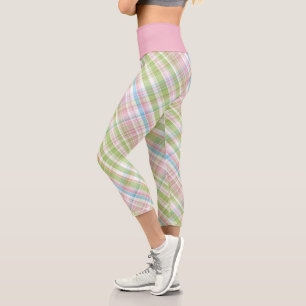Angesagtes Violett Rosa Türkisblau Kariertes Must Capri Leggings