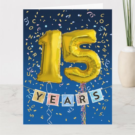 Angestellte 15-jährige Gold Ballon Card Karte (Vorderseite)