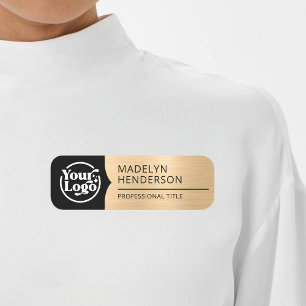 Angestellte Black Metallic Light Gold Logo Magneti Namensschild
