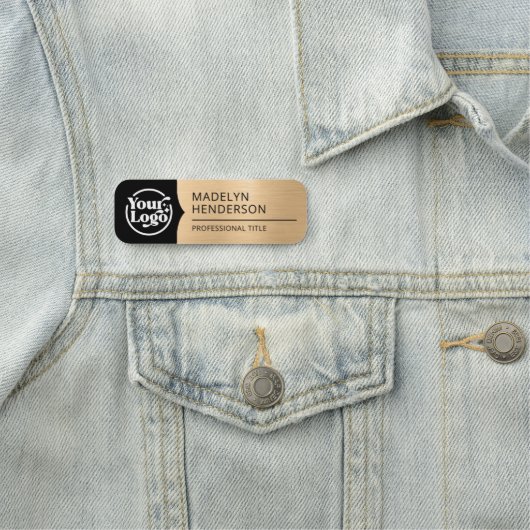 Angestellte Black Metallic Light Gold Logo Magneti Namensschild (Beispiel)