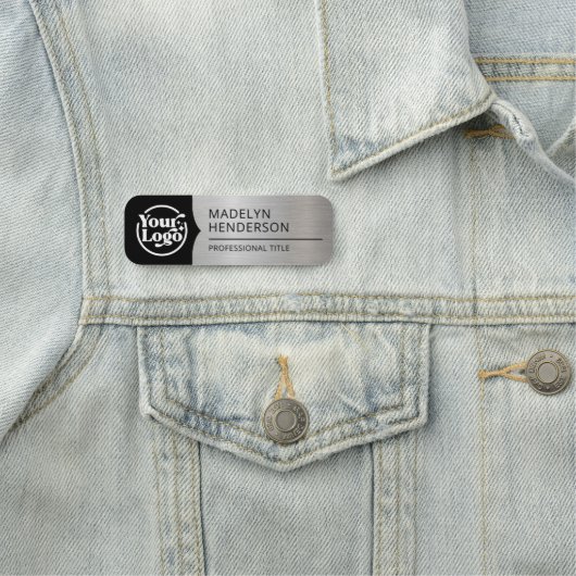 Angestellte Schwarz-Metallic-Silber-Logo Magnetic Namensschild (Beispiel)