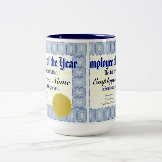 Angestellter der Jahr-Zertifikat-Tasse Zweifarbige Tasse (Mittel)