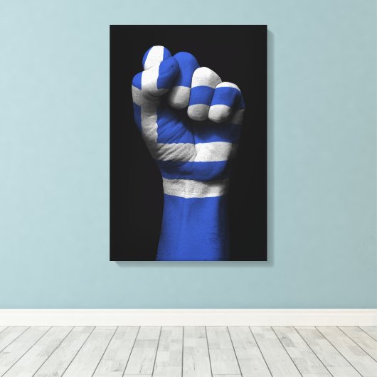 Angestiftete Faust mit griechischer Flagge Leinwanddruck (Insitu (Holzboden))