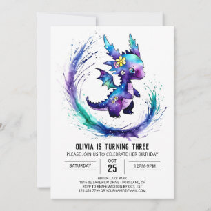Angestrichen Custom Dragon Digital Girl Geburtstag Einladung