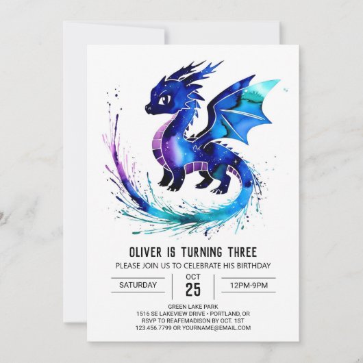 Angestrichen Simple Dragon Digital Boy Geburtstag Einladung (Vorderseite)