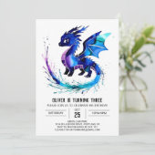 Angestrichen Simple Dragon Digital Boy Geburtstag Einladung (Stehend Vorderseite)