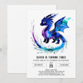 Angestrichen Simple Dragon Digital Boy Geburtstag Einladung (Vorne/Hinten)