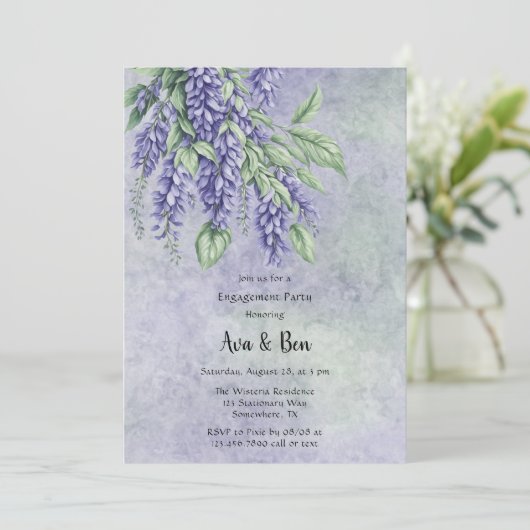 Angestrichene Lavender Wisteria Engagement Party Einladung (Stehend Vorderseite)