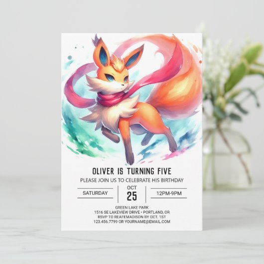 Angestrichener Fox Geburtstag Einladung (Stehend Vorderseite)