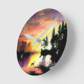 Angestrichenes Hirsch bei Morgendämmerung Runde Wanduhr (Winkel)