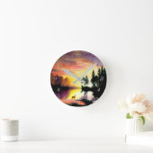 Angestrichenes Hirsch bei Morgendämmerung Runde Wanduhr (Zuhause)