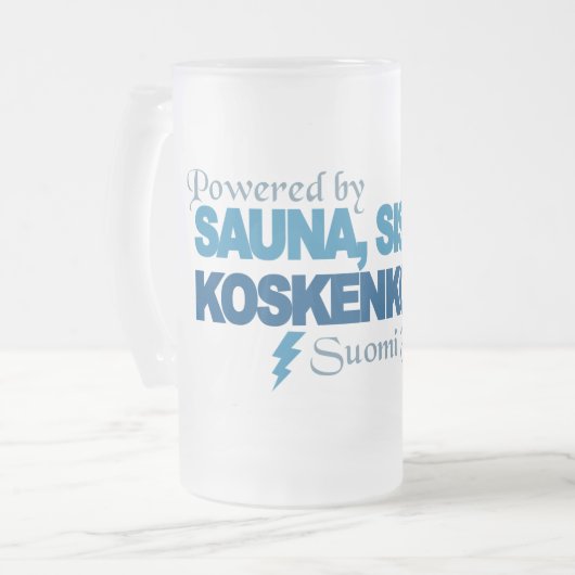 Angetrieben durch Sauna-, Sisu- u. Kossu-Tasse Mattglas Bierglas (Vorderseite Links)