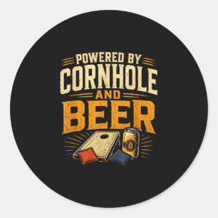Angetrieben von Cornhole und Bier lustiger Tailgat Runder Aufkleber