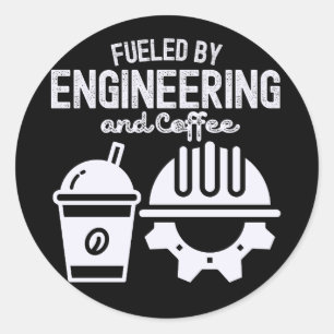 Angetrieben von Ingenieurwesen und Kaffee Runder Aufkleber