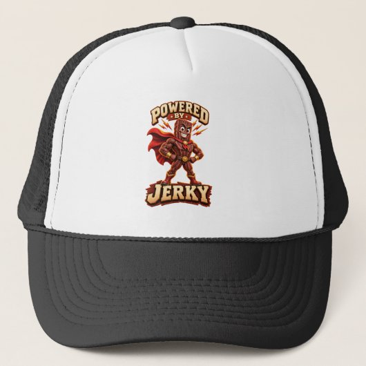 Angetrieben von Jerky Superhero Truckerkappe (Vorderseite)
