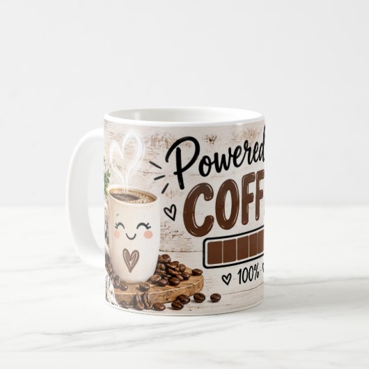 Angetrieben von Kaffee Kaffeetasse (Vorderseite Links)