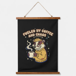 Angetrieben Von Kaffee Und Chaos Lustig Retro Dach Wandteppich Mit Holzrahmen