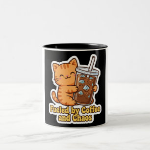 Angetrieben von Kaffee und Chaos Süße Orange Katze Zweifarbige Tasse