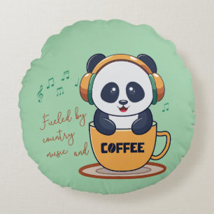 Angetrieben von Kaffee und Country-Musik Rundes Kissen