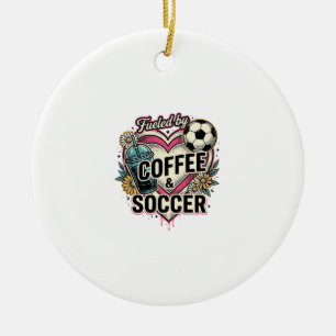 Angetrieben von Kaffee und Fußball Vintage-Shirt-D Keramik Ornament