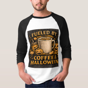 Angetrieben von Kaffee und Halloween Lustig Herbst T-Shirt