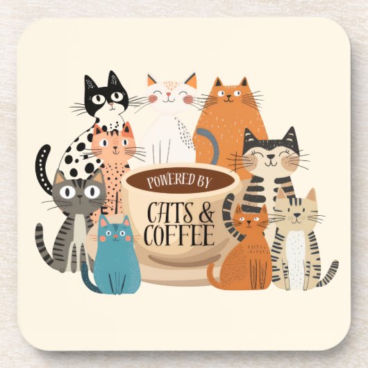 Angetrieben von Katzen und Kaffee Getränkeuntersetzer (Vorderseite)