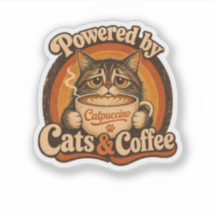 Angetrieben von Katzen und Kaffee Vintage Katzenli Aufkleber