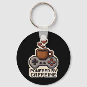 Angetrieben von Koffein Pixel-Art-Spieler Kaffeeli Schlüsselanhänger