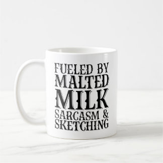 Angetrieben von Milchmaltzsarkasmus und Skizzieren Kaffeetasse